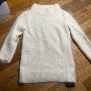 Moth Cream angora rabbit hair Cowl Neck Sweater